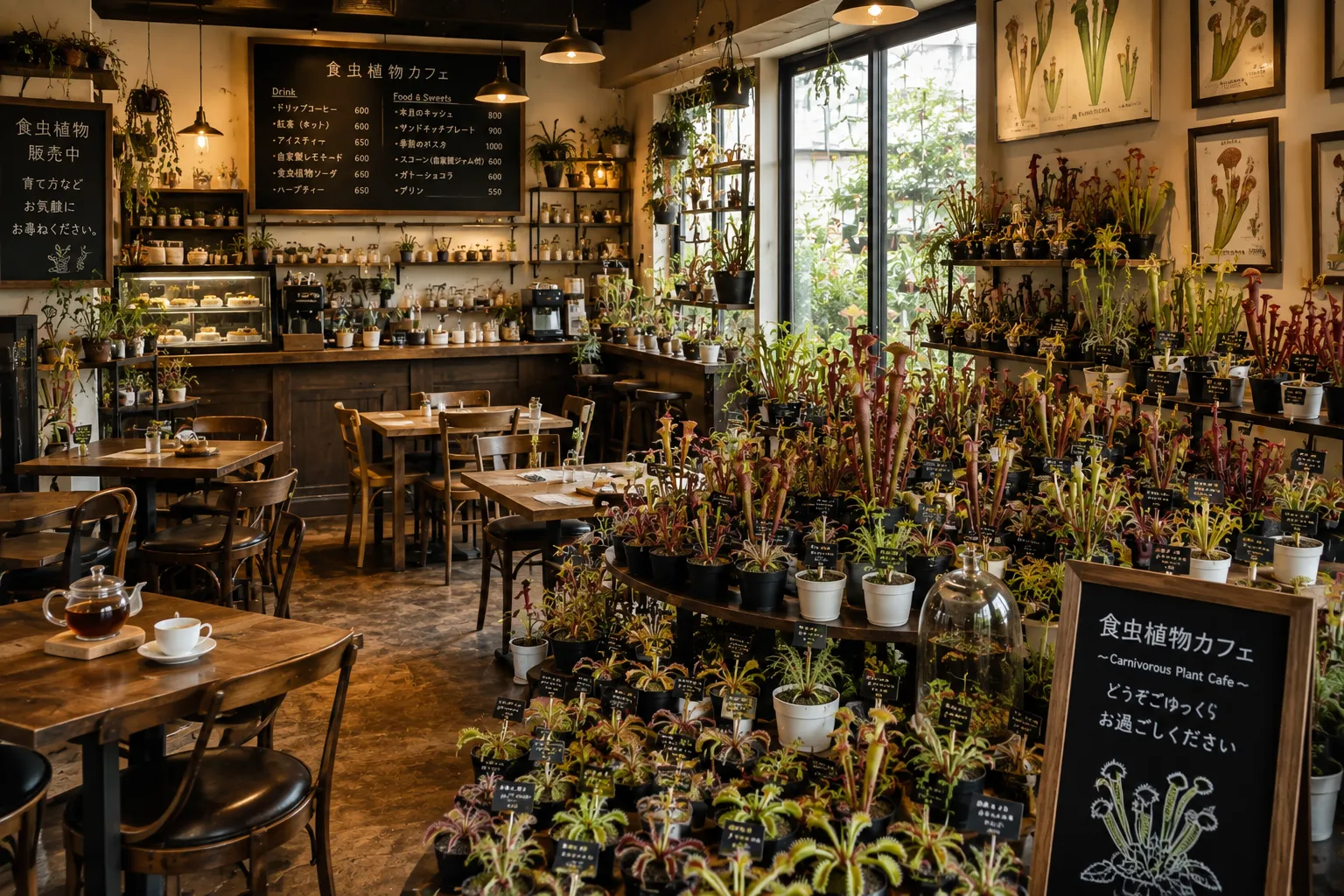 食虫植物に囲まれた架空の紅茶店