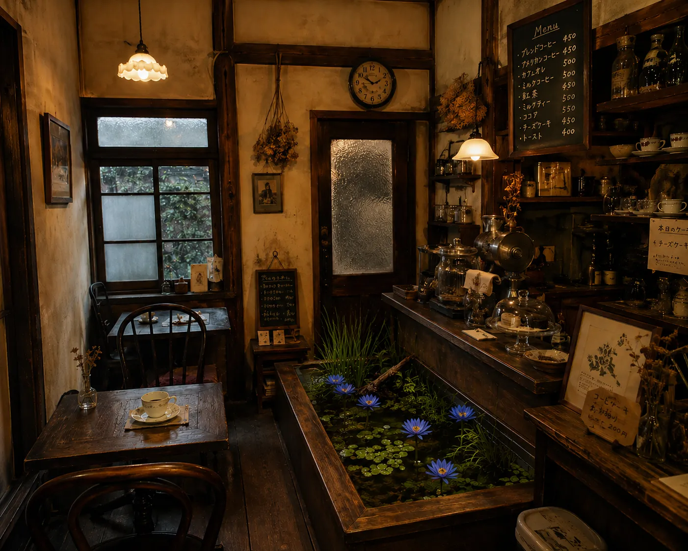 水鉢のある架空の紅茶店
